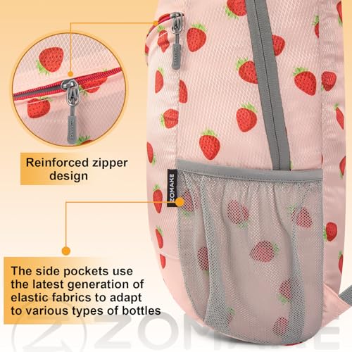 ZOMAKE Lightweight Packable Backpack 20L, Foldable Small Daypack for Hiking - color: Strawberry Print