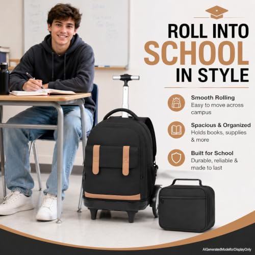 UFNDC Big Wheel Rolling Backpack for Men & Women - Water-Resistant Wheeled Bag for Travel, College & Business, 3-Pack (Black) - color: Rolling Backpack Big Wheel Black