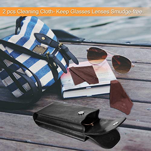 FINTIE Double Glasses Case with Carabiner Hook, Vegan Leather Eyeglass Case - color: Black