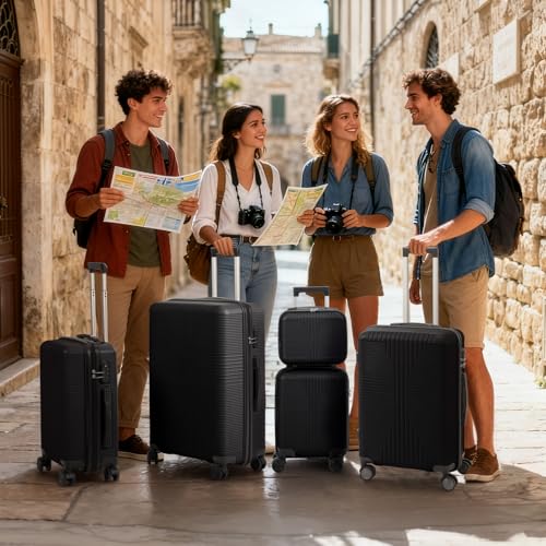 Karl home PP Hard Case Luggage Sets 5 Piece, Black, 12/16/20/24/28" - color: Black, size: 5 Piece Set (12in/16in/20in/24in/28in)