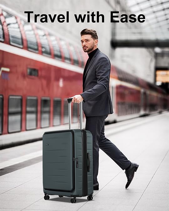 CENSIEN Expandable Checked Luggage, 28 Inch Top Opening Trunk Suitcases - color: Green, size: 28 Inch EXT