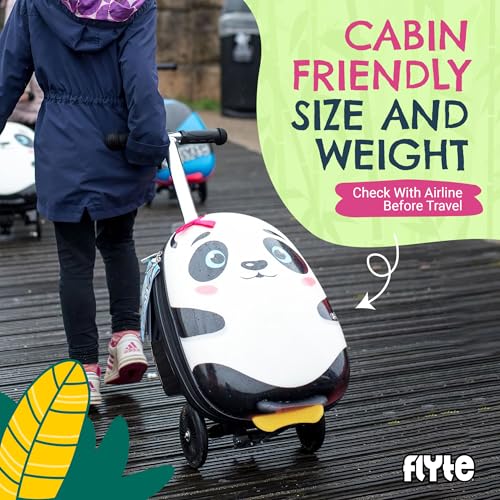 FLYTE Scooter Suitcase Folding Kids Luggage – Penni the Panda, 18 Inch Hardshell, Ride On with Wheels, 2-in-1, 25 Litre Capacity - color: Penni The Panda