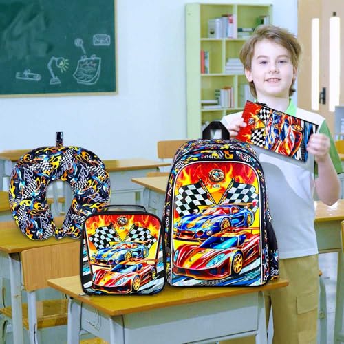 18" Kids Suitcase for Boys, 5Pcs Carry on Luggage With Wheels, Cars Suitcases for Kid Toddler Children(Racing) - color: Race Car Red 5Pcs