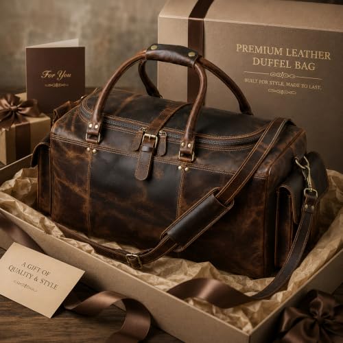 Cuero Full Grain Leather Duffle Bag for Men, Buffalo Overnight Weekend Travel Bag, Carry On with Organized Pockets, YKK Zippers, Adjustable Strap (Choclate Brown) - color: Choclate Brown