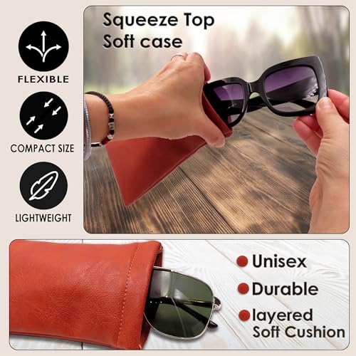 Soft Sunglasses case | Large Glasses Case Holder - Eyeglass Pouch Squeeze Top | Glasses pouch Lightweight Extra Layers - color: Brown Distressed
