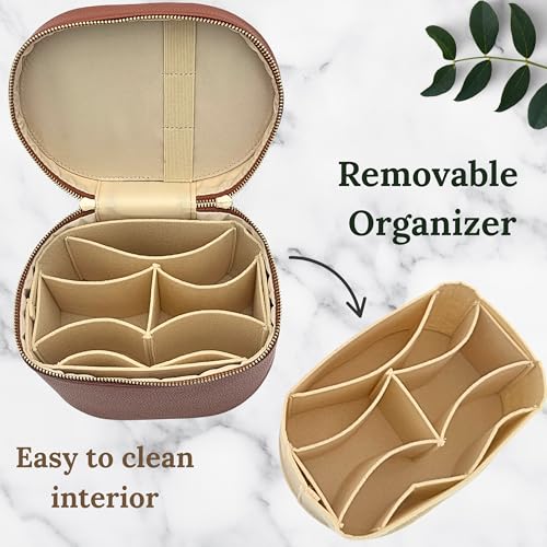 JAZD Vanity Case Makeup Bag with Removable Organizer Divider, Travel Toiletry Cosmetic Organizer for Women - color: BROWN