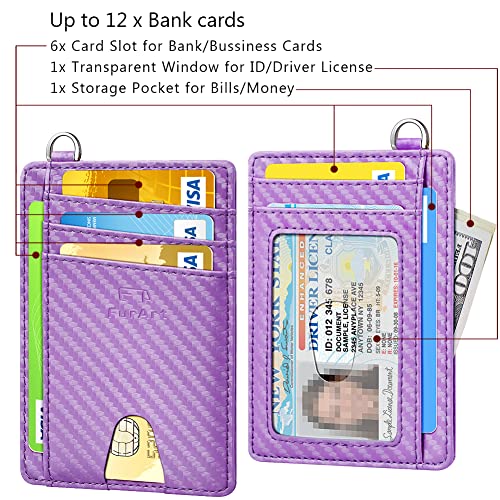 FurArt Slim Minimalist Wallet RFID Credit Card Holder for Men - color: Carbon Fiber Lilac