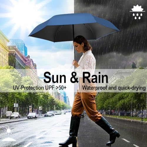 Mini Travel Umbrella, UPF 50+ Compact Fits in Purse - color: Navy Blue
