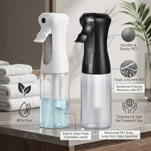 VIGOR PATH 200ml Continuous Mist Spray Bottle for Hair and Skin Care 4 Pack - color: Black & White - 4 Pack