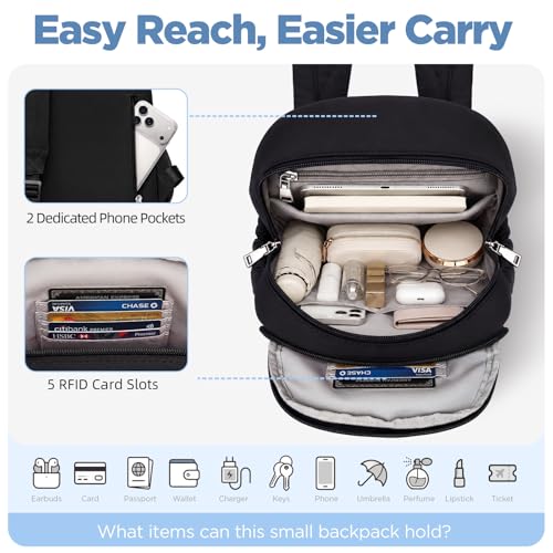 Mini Backpack for Women, Anti Theft RFID Small Travel Backpack - color: Black