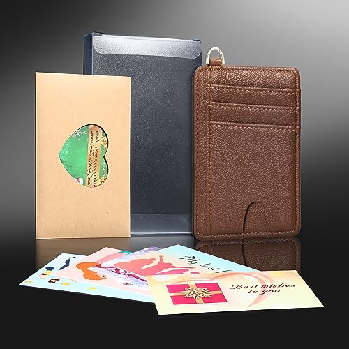 Badiya Credit Card Holder Slim Minimalist Wallet, Front Pocket Purse RFID Blocking Wallet Compact Card Case with ID Window for Women & Men - color: 2-Lychee-Brown
