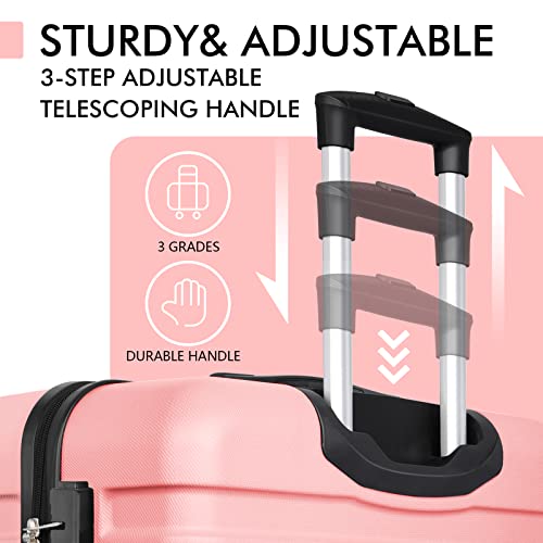 AnyZip Luggage PC ABS Hardside Lightweight Suitcase with 4 Universal Wheels TSA Lock Checked-Medium 24 Inch Pink - color: Pink, size: 24" Checked-Medium