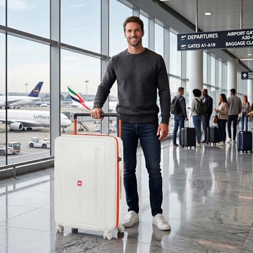 30" Luggage w/TSA LOCK,PC Hardshell Wide Handle Suitcase - color: Beige, size: Checked-Large 30-Inch