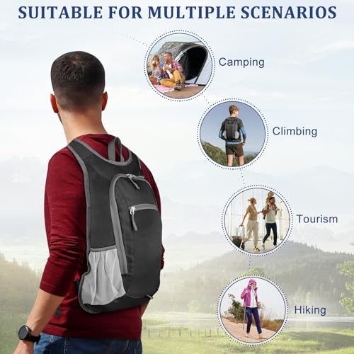 Qcute 15L Hiking Backpack Lightweight Packable Hiking Daypack Small Foldable Shoulder Bag Travel Day Pack Outdoor Gear - color: Black