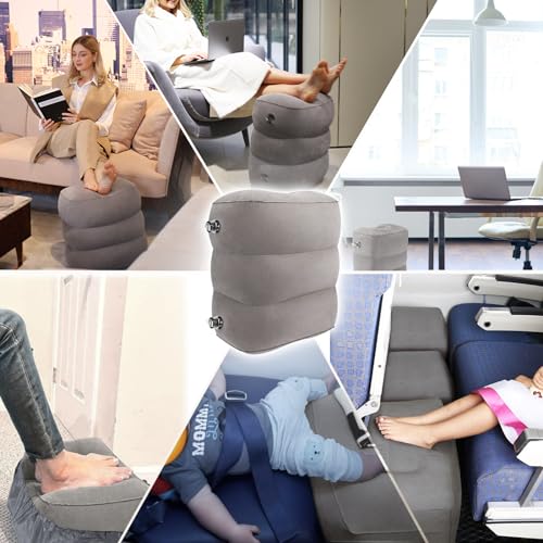 HOMCA Inflatable Travel Foot Rest Pillow for Airplane (2-Pack) - color: Grey
