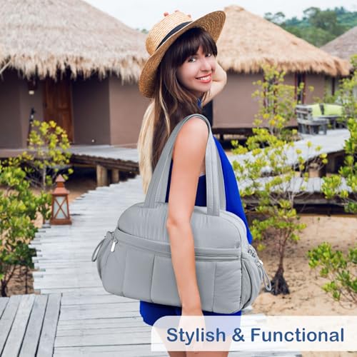 TOPDesign Travel Duffel Bag, Puffy Carry On Overnight, Gym Bag w/Wet Pocket - color: Light Grey