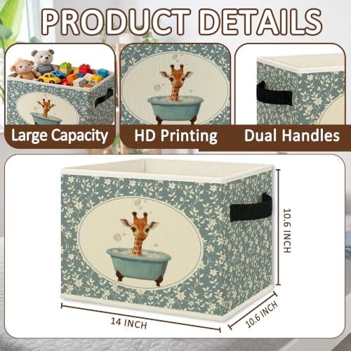 Blue Floral Giraffe Bathroom Storage Bins Box Collapsible Basket - color: Color36