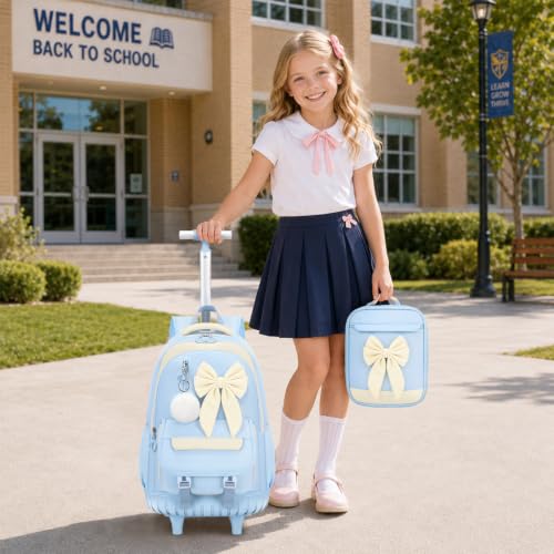 DIGOBAY Rolling Backpack for Girls 3PCS with Lunch Bag Pencil Case - color: Blue