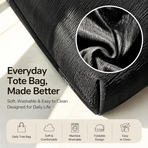 CYD Everyday Tote Bag for Women, Beach Bag with Shoulder Strap, Soft Cute Summer Tote, Beach Days, Weekend Use, and Errands - color: Jet Black & Cream White