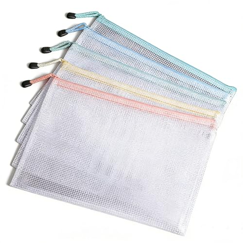 Letter Size Mesh Zipper Pouches, 13.2" x 9.2", 5 Pack Waterproof Zipper Pouch Bags for Documents & Supplies