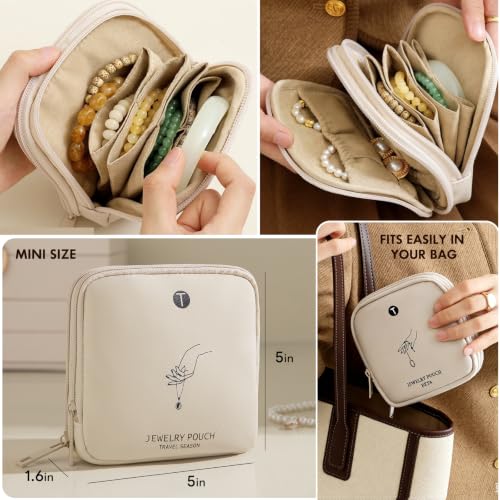 Double-Layer Travel Jewelry Pouch for Bangle, Necklaces, Rings (Beige) - color: Beige