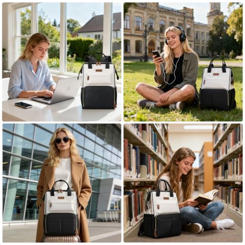 Maelstrom Laptop Backpack for Women Men, 15.6-17.3" Waterproof Travel Bag - color: Black-beige, size: 17.3 Inch