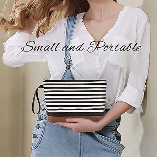 Small Makeup Bag 2 Layers Travel Cosmetic Bag with Makeup Brush Compartment - color: 04-stripe