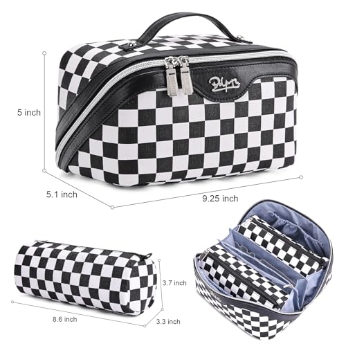 BOYATU Travel Makeup Bag Cosmetic Bags for Women: 3-Piece Makeup Bag Set - color: A-911-Checkered Mix Black