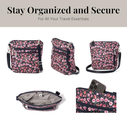 Baggallini Modern Pocket Crossbody Bag for Women, 8.5"x8.5" Handbag Purse with RFID, Lightweight Water-Resistant - color: Autumn Peony