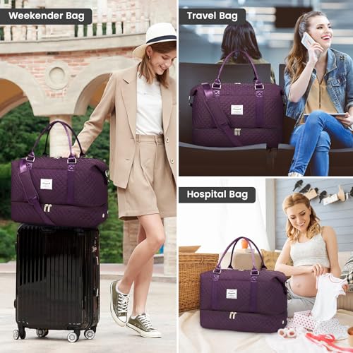 LOVEVOOK Travel Duffle Bag,Weekender Bags for Women with Shoe Compartment - color: Dark Purple-c, size: Large-2 Pcs