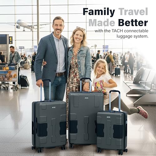 TACH Patented Connecting Hard Shell 3 Piece Luggage Set - 20, 24 & 28 inch Luggage | Carry-On, Medium & Large Rolling Suitcases - Slate Grey - color: Slate Grey, size: 3-Piece Set