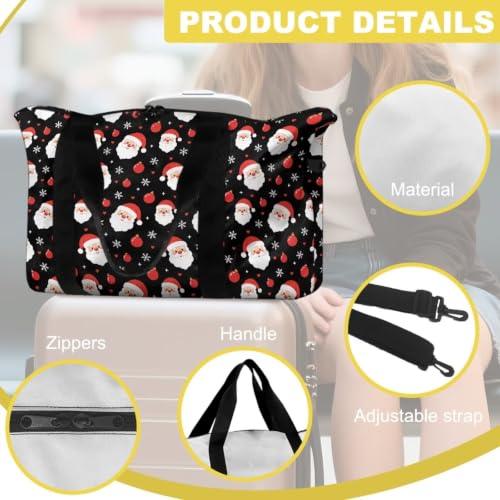 Musical Notes and Hearts Extra Large Duffle Bags Lightweight, Travel Duffle Bag Foldable for Men Women, Duffle Bag for Overnight Weekend Gym - color: Christmas Snowflake