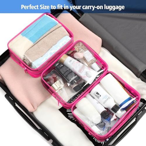 PACKISM Clear Makeup Bag for Travel - TSA Approved Toiletry Bag, Hot Pink - color: Y- Matte Rose Red, size: Medium Set (Standard)
