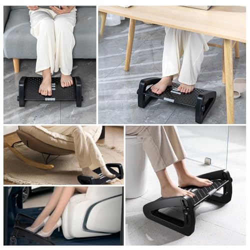 Foot Rest for Under Desk at Work, Six Heights Adjustable Foot Stool - color: Black