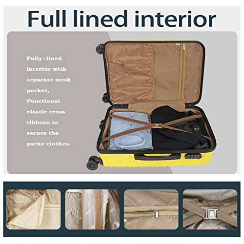 Luggage Sets 3 Piece(20/24/28)-Suitcase Set- Luggage with Wheels-PC + ABS Durable Lightweight Rotating hardshell suitcase 5PCS(Yellow) - color: 5pcs yellow, size: 20/24/28