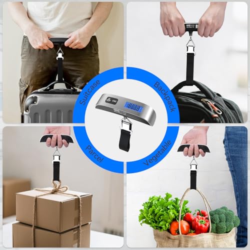 Luggage Scale Dr.meter 2 Pack Travel Essential Digital Luggage Weight Scale | 110lb/50kg Portable Handheld Scale with Rubber Paint, Temperature Sensor, Battery Included - color: 2 * Silver