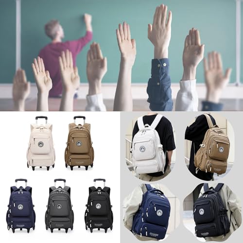 Rolling Backpack for Boys Girls Elementary Middle School Bags, Boys Roller Backpack with 6 Wheels, Beige - color: 6 Wheels-beige