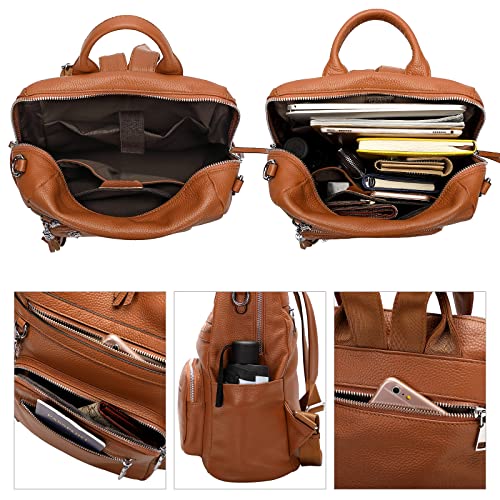 ALTOSY Genuine Leather Backpack for Women Soft Large Shoulder Bag - color: Brown