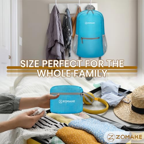 ZOMAKE Lightweight Packable Backpack, Foldable Small Travel Day Pack - color: Light Blue