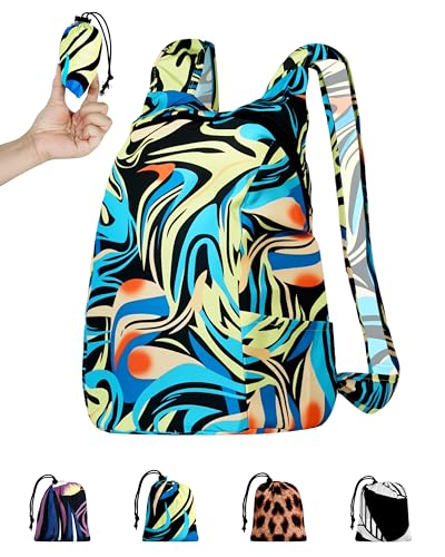 Pocket-Sized Hiking Daypack, Fashion patterns Lightweight 2.8oz - style: Blue&green Swirl