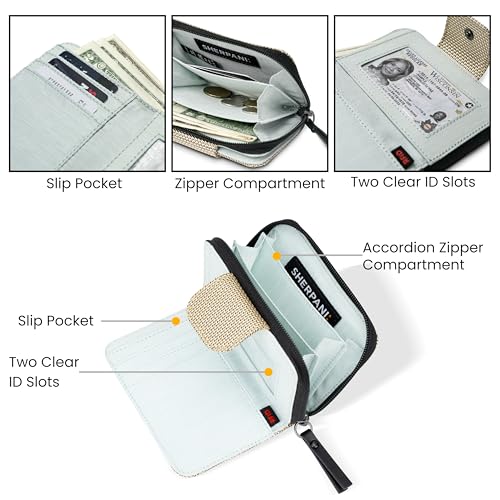Sherpani Barcelona AT, Small Bifold Zipper Pocket Wallet (Carbon) | Lightweight Credit Card Cash Holder Organizer, Mini Nylon Purse with RFID Blocking & Clear ID Window, Travel Gift for Women - color: Carbon