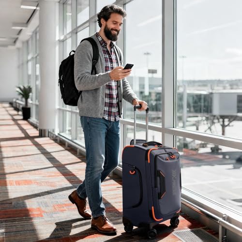 26'' Softside Rolling Luggage w/Front Open,Waterproof - color: Blue, size: Checked-Medium 26-Inch