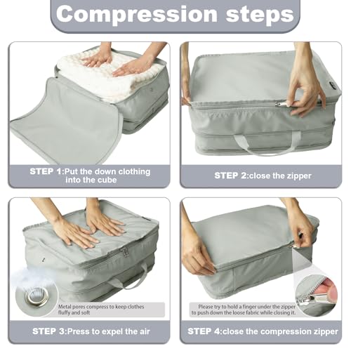 Compression Packing Cubes Travel Packing Suitcase Organizer Bags, Grey - color: Grey, size: Large