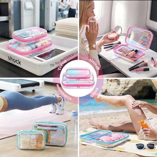 Clear Hard Shell Zipper Cases, 2 Pack, Iridescent - color: Pink
