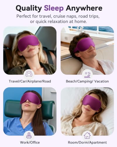 FACEMOON 3D Blackout Weighted Sleep Mask for Women, Relaxation Gift for Mom | Bedtime routine, self-care, long flights, deep cups, zero pressure, lash-friendly, adjustable strap, quiet relaxation moments - color: Purple
