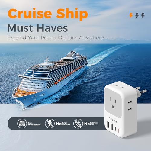 TESSAN US to Europe Plug Adapter, Type‑C Travel Adaptor - style: Type C- Most of Europe