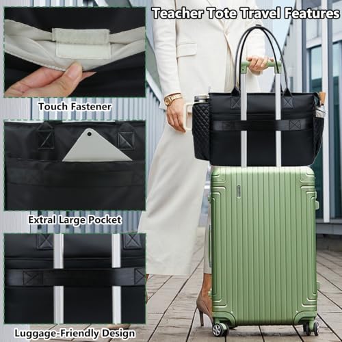 SIYNPAV Teacher Tote Bag with 15.6 in Laptop Compartment& Cup Holder Black - color: Stylish Black