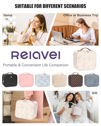 Relavel Travel Makeup Bag with LED Mirror, Lily Flower - color: 03-Lily Flower, size: 1-Small