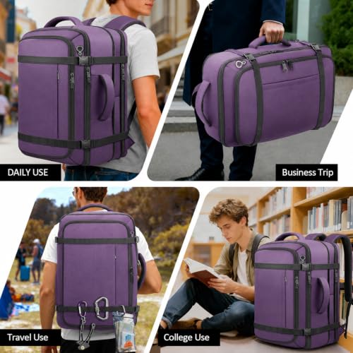 Business Travel Backpack with LifetimeWarranty, Expandable 35-45L Carry On - color: Purple, size: 17.3inch - 19.2"x13.4"x7.9"(+2.7")