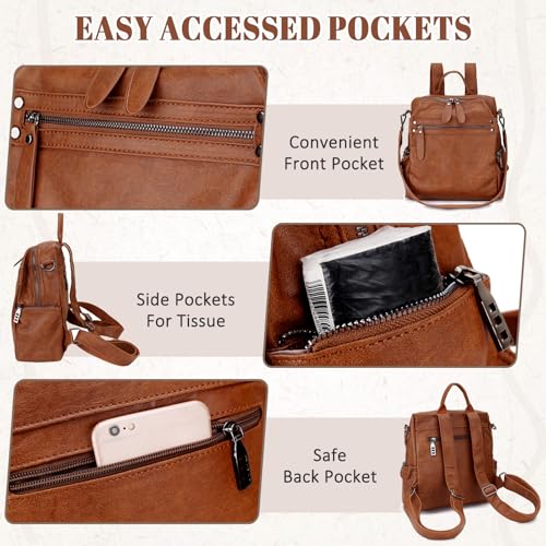 VX VONXURY Small Backpack Purse for Women, Faux Leather, Fit 9.7" IPad - color: Standard-brown Fits Folder